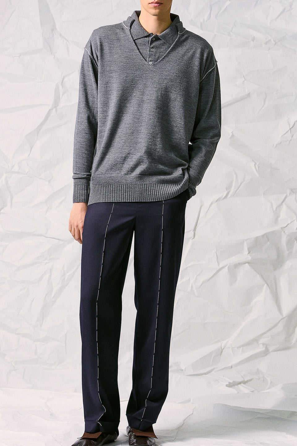 KNIT DOUBLE COLLAR SWEATER