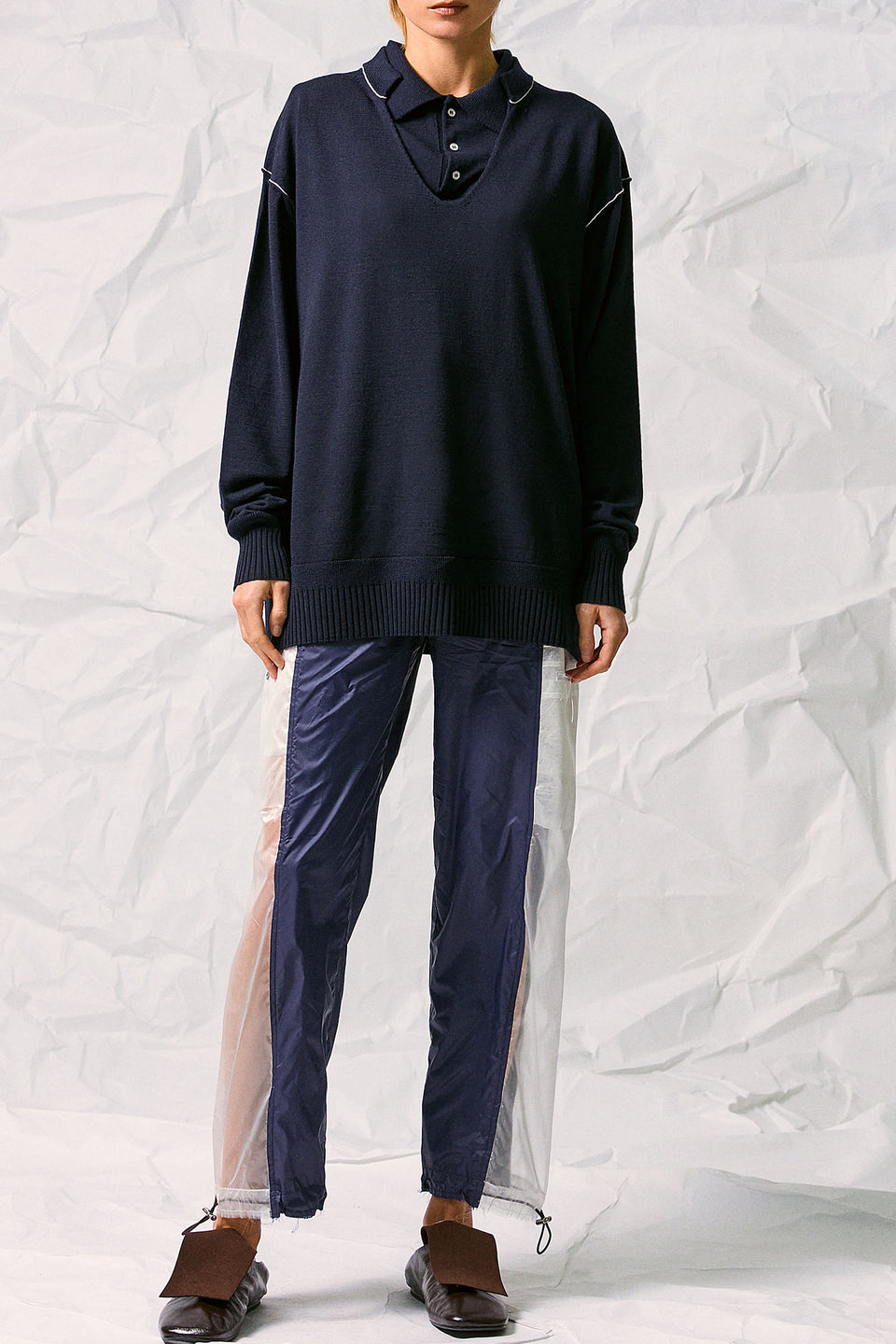KNIT DOUBLE COLLAR SWEATER